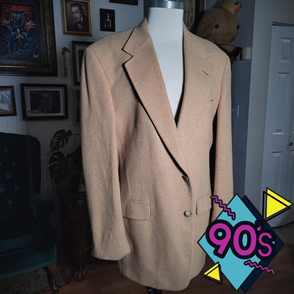 Vintage 90s Roundtree Yorke Camel Hair Blazer Made USA Classic Dadcore Coat